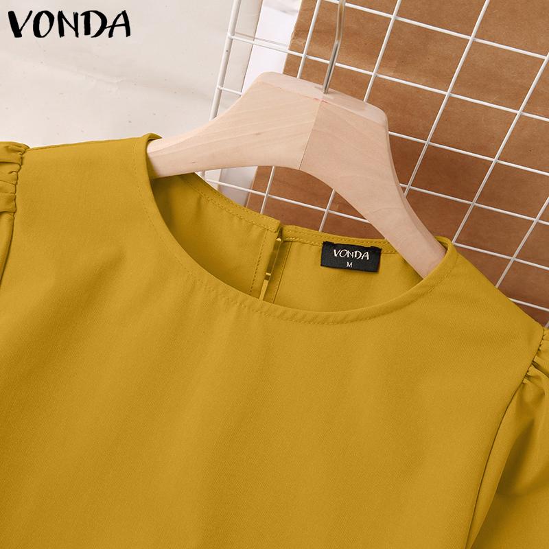VONDA Women Summer Round Neck Short Sleeve Blouses