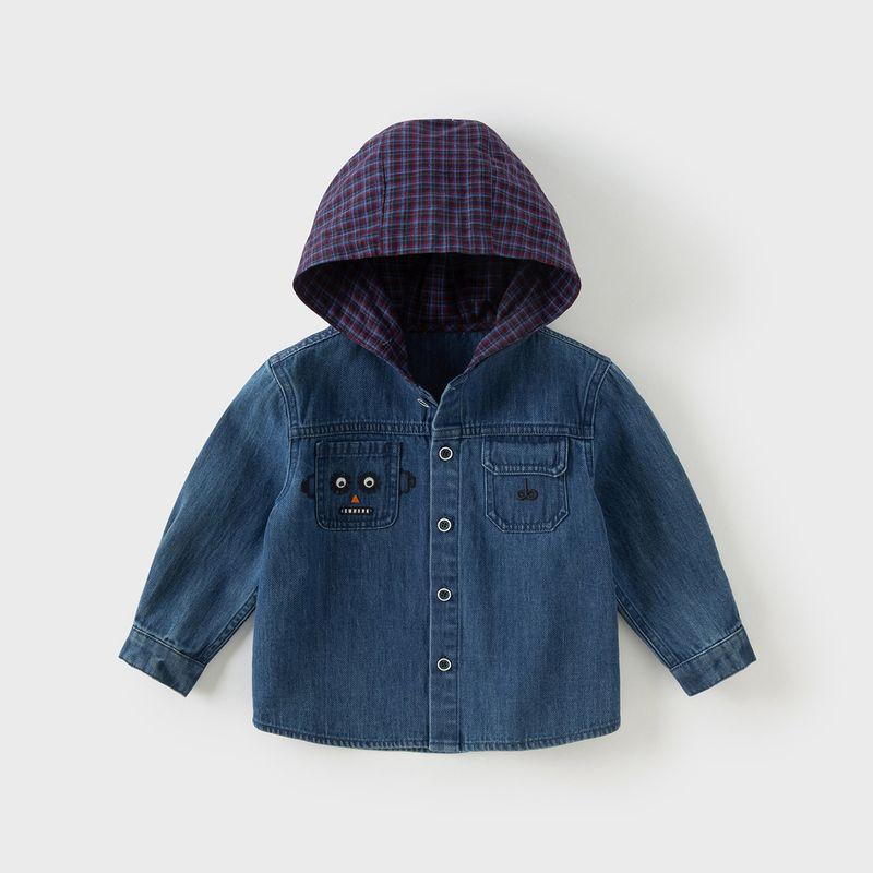 David Bella Boys' Shirt Kidsren's Pure Cotton Hooded Shirt 2026 Spring New Style Baby Denim Jacket Top