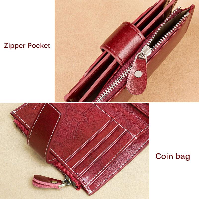 Винтажный женский кошелек из натуральной кожи с блокировкой RFID, короткий многофункциональный кошелек большой емкости на молнии, зажим для денег