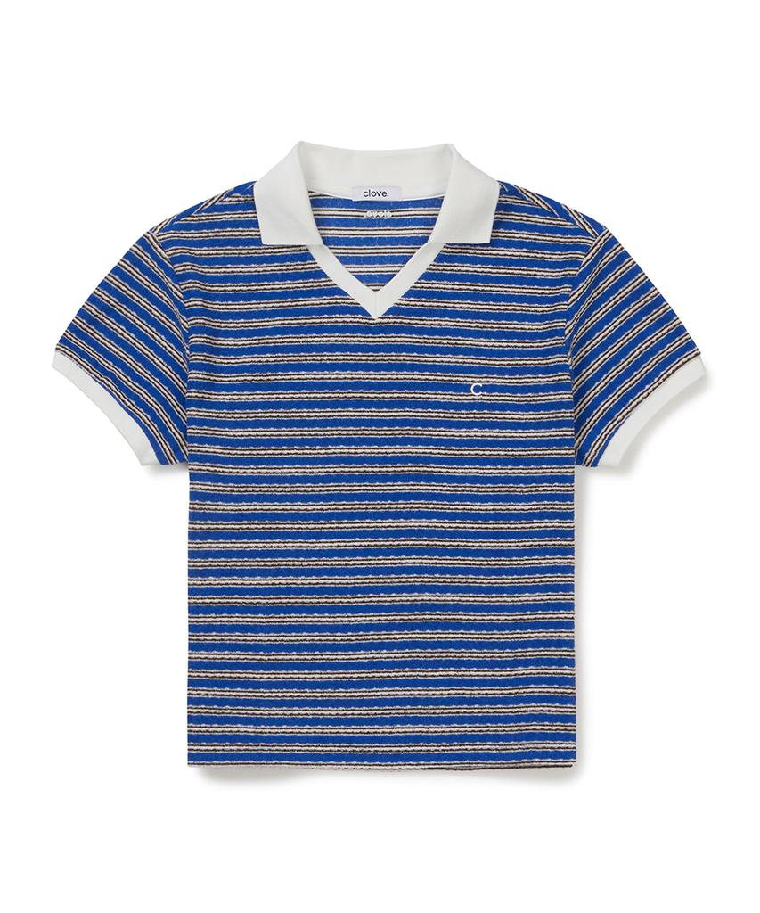 CLOVE [26Sm Clove] Multi Stripe Terry Polo Shirt (Blue)