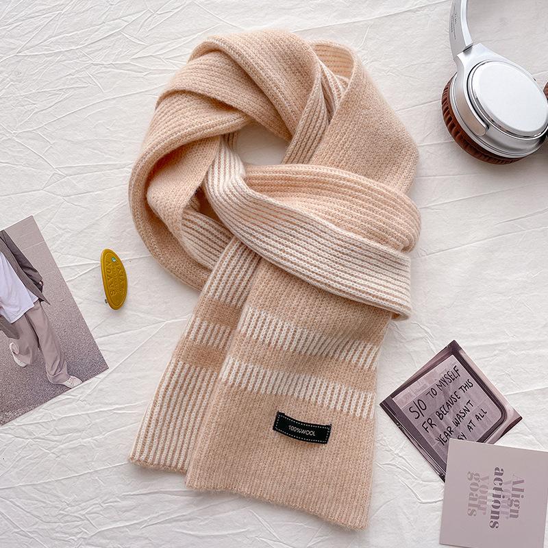 Pure Wool Small Scarf Women's Winter Thickened Love Knitted Plaid Warm Girl Style Scarf Birthday Gift