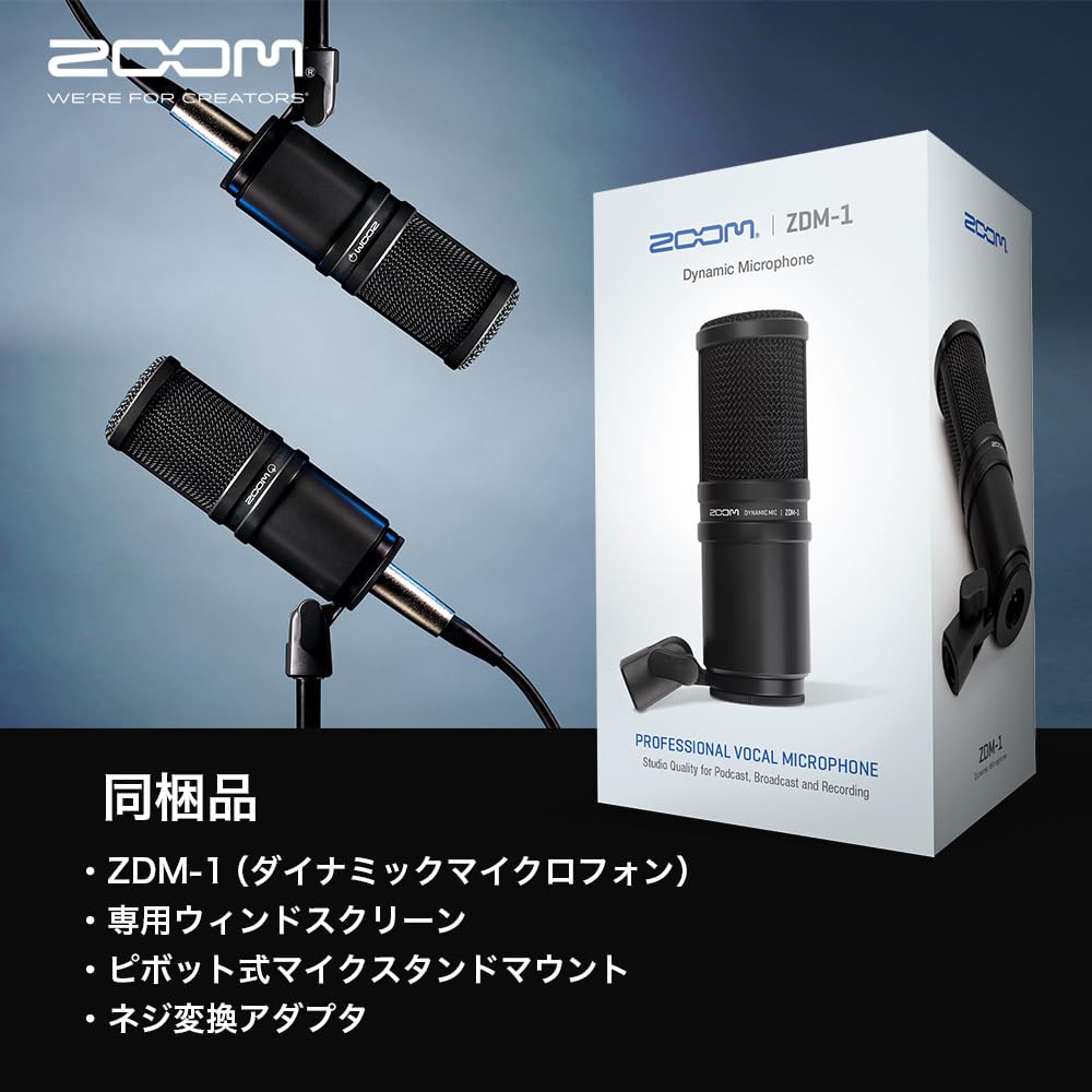 ZOOM XLR Dynamic Microphone for YouTube Professional Black Streaming, Vocals, Gaming, Recording, Podcasts, Narration, - Noise-Canceling, ZDM-1