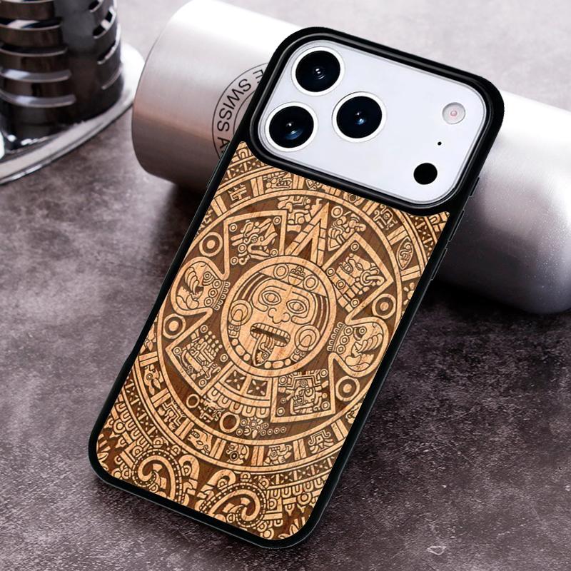 Mayan Calendar Wood Pattern Phone Case for iPhone 17 16 15 Pro Max Air 14 13 12 11 Plus Shockproof Capa Cover
