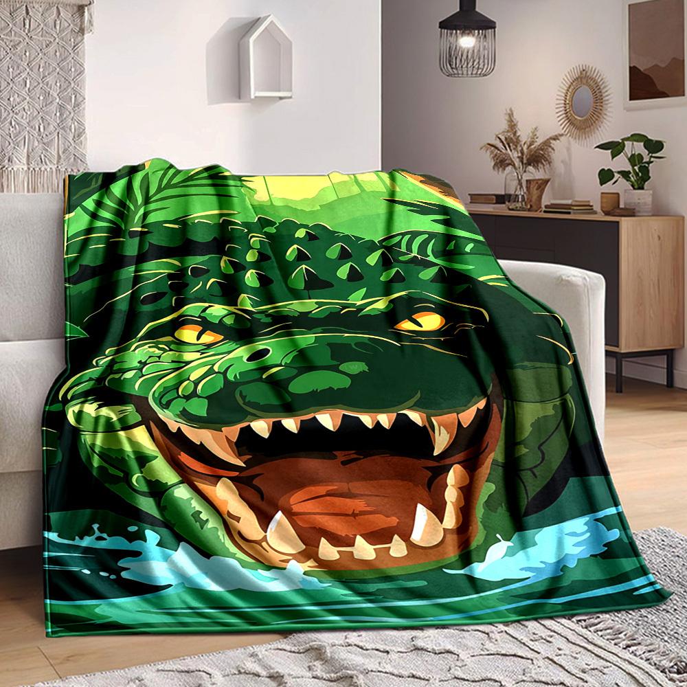 1pc Crocodile Print Blanket Lightweight Flannel Blanket Throw Blanket For Sofa, Bed, Travel, Camping, Livingroom, Office yy251015134
