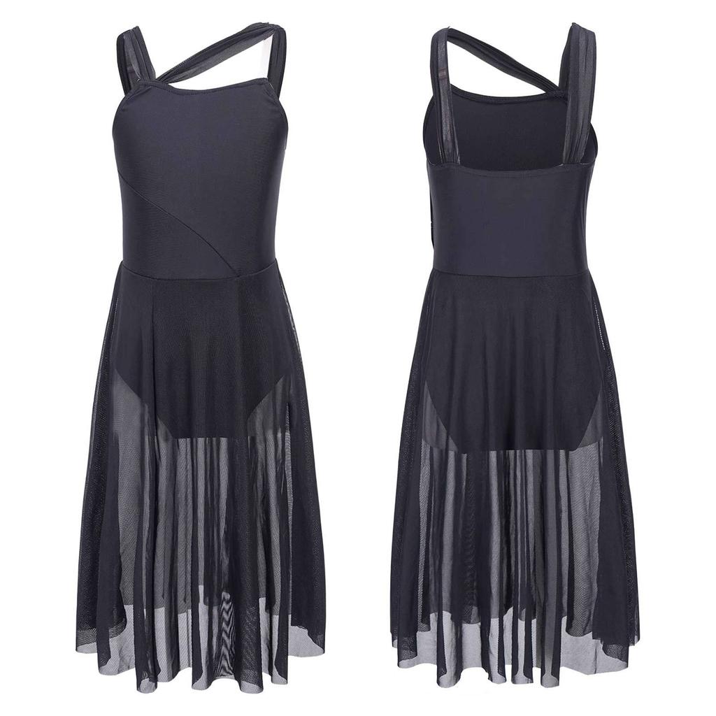 Детские шифоновые лирические танцевальные костюмы без рукавов для девочек, платье-купальник с цветными блоками, современные платья