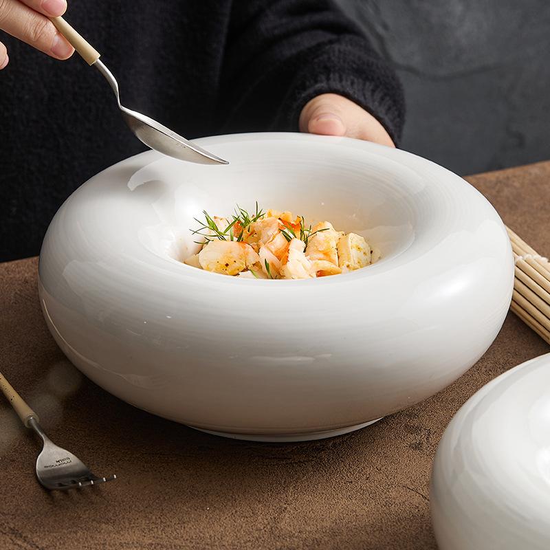 Artistic Cuisine White Tableware Heated Buffet Platter High-End El Restaurant Featured Cold Dishes  Plate Quality