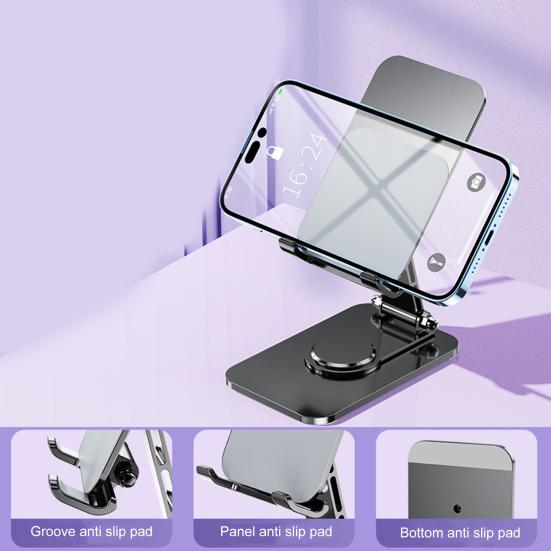 Алюминиевый держатель для мобильного телефона, планшета, вращающаяся на 360 градусов силиконовая основа, стабильная поддержка, складной телефон