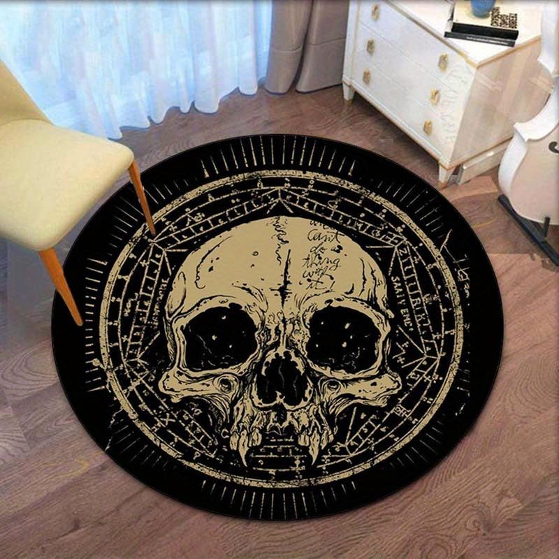Skull Pentagram Gothic Round Crystal Velvet Rug Dark Mystical Design Bedroom Living Room Decor Antique Symbolic Floor Mat Carpet