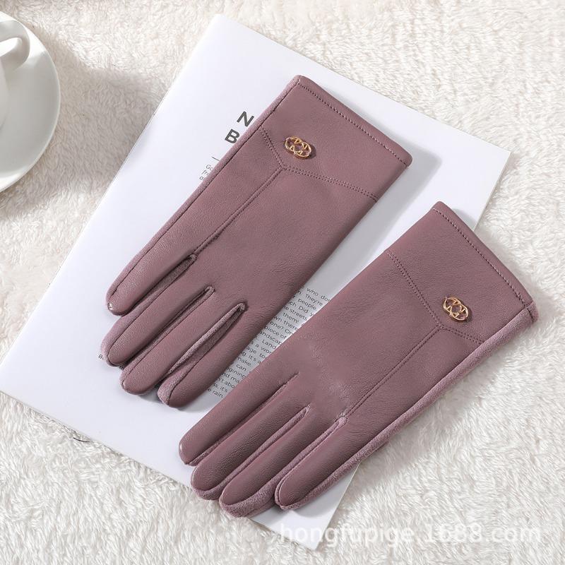 Теплые кожаные перчатки женские милые бархатные зимние утолщенные для улицы для верховой езды ветрозащитные и от холода для вождения сенсорные перчатки