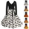 Расклешенное платье с принтом Хэллоуина для женщин Платье с длинным рукавом Повседневные платья