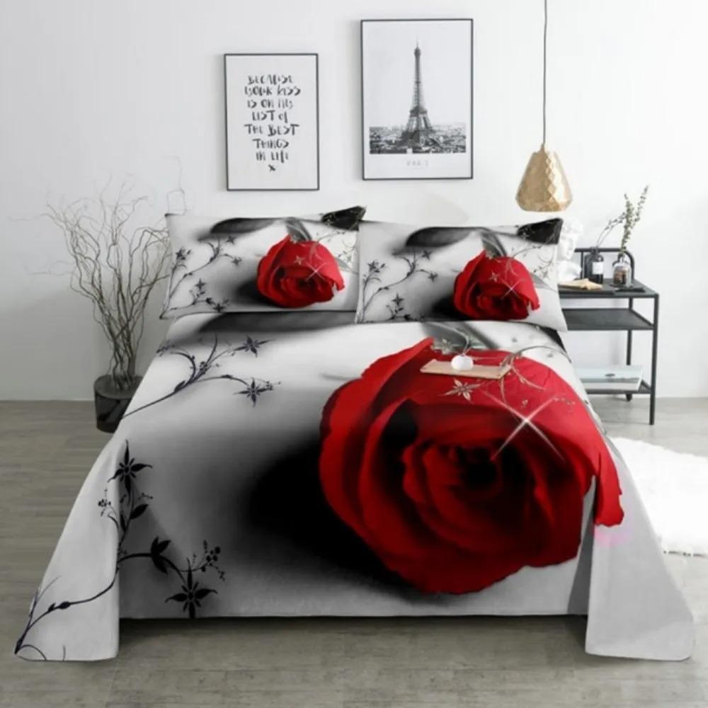 Custom Flower Red Rose Comfortable Duvet Quilt Cover Pillowcase Bedding Set Children Bedroom Decoration Home Textile
