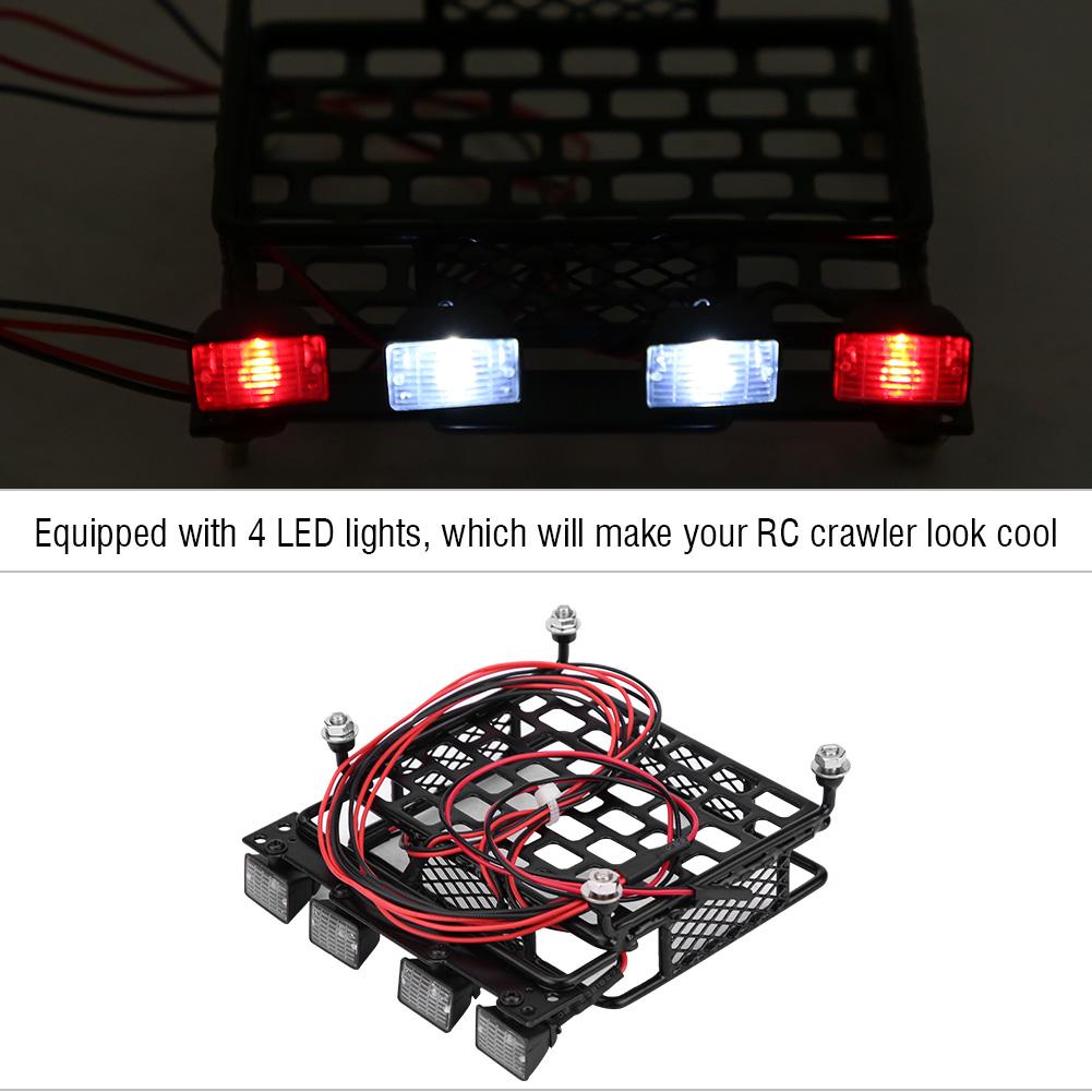 Багажник на крышу для радиоуправляемой машины SCX10 1Celsius10, компактный, с LED-светом, квадратный (4 Белый)