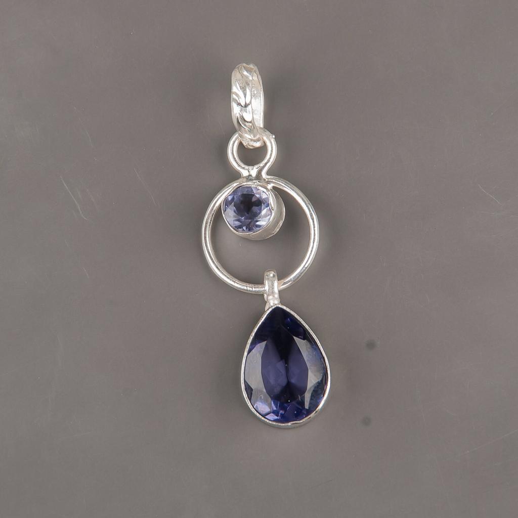 Iolite Gemstone 925 Sterling Silver Jewelry Handmade Pendant 1.80" Gift For Her PP-10-7