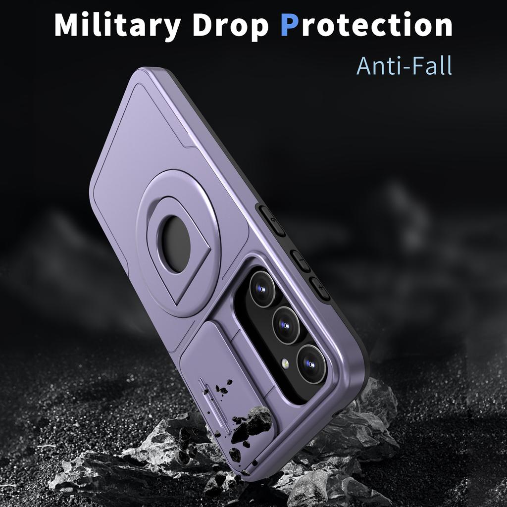 For Samsung Galaxy S23 FE Magnetic Phone Case PC+TPU Cover with Slide Lens Window