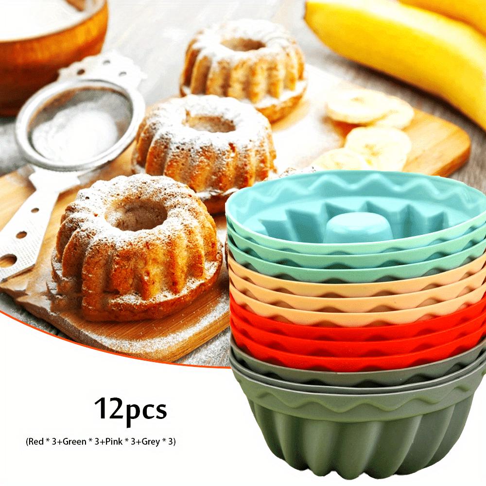 Силиконовые мини-формы для кексов Bundt, 12 шт. - Антипригарные, Легко моются, Красные, Зеленые, Розовые и Серые