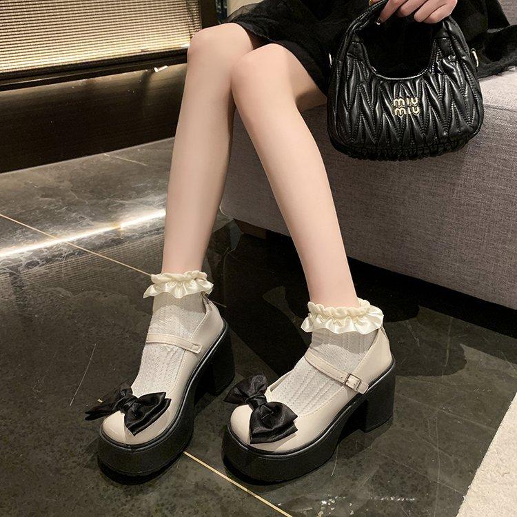 2024 New Women Mary Janes Summer Bow-knot Thick Platform High Heels Sweet Lolita Shoes Party Pumps Fashion Oxford Shoes