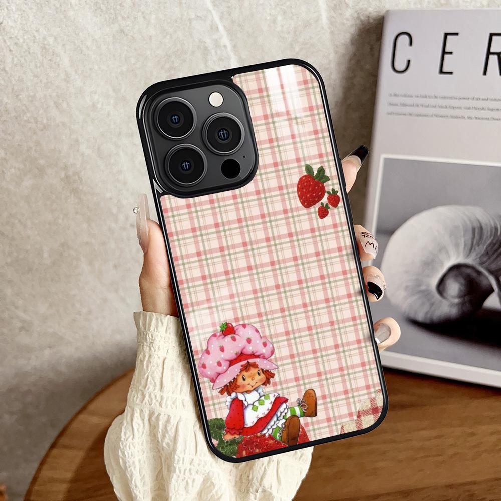 Pink Strawberry Cartoon S-Shortcake Phone Case For iPhone 16 15 14 13 12 11 Pro Xs Max Mini Plus Antislip Shockproof Hard Funda