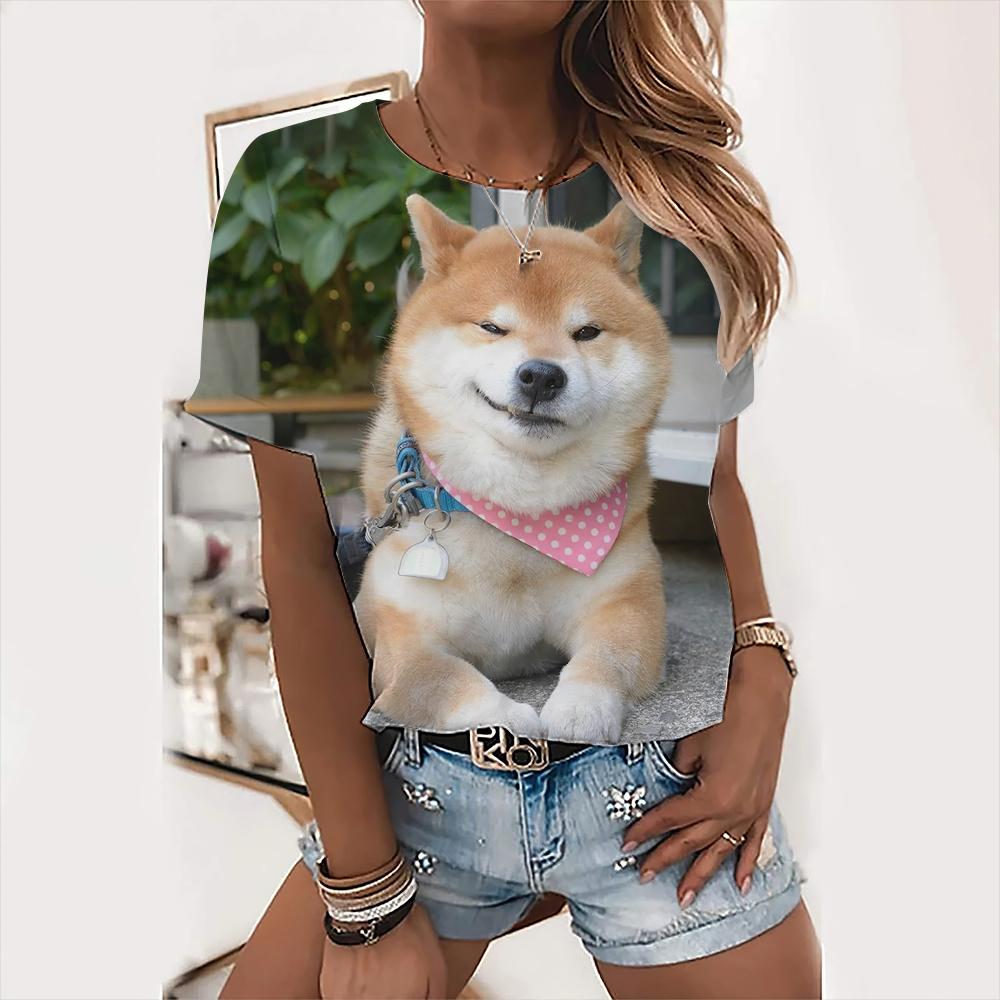 Милые топы с собаками, женская праздничная футболка с надписью «Love Dog Day», модная футболка с животным принтом, женская футболка Kawaii, летняя повседневная одежда с круглым вырезом