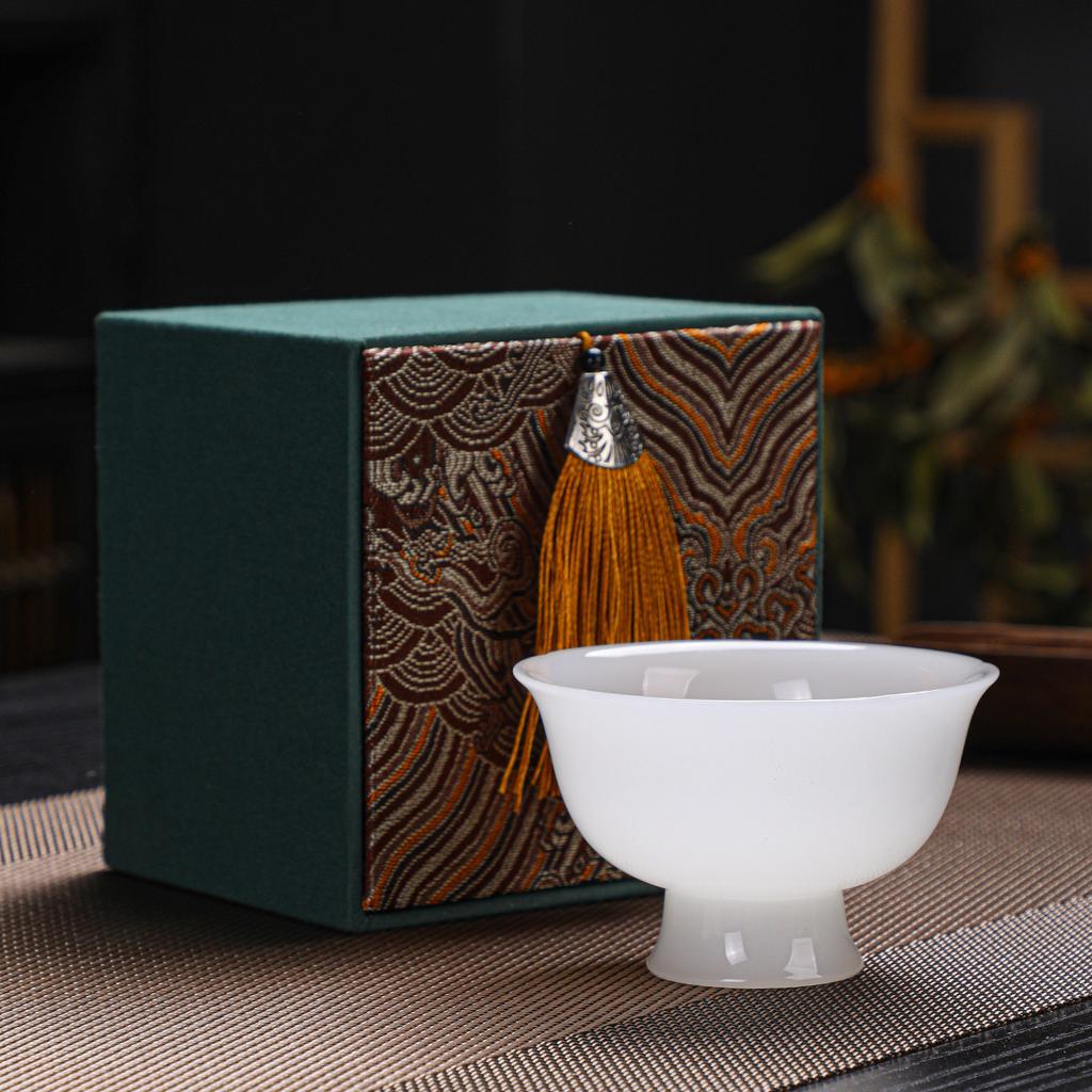 Jade porcelain teacup Kung Fu tea master cup ceramic pure white small water cup household small high-foot tea set teacup gift