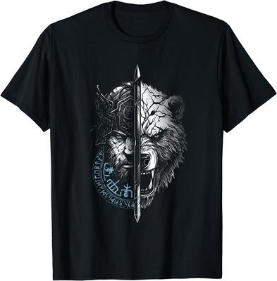 НОВАЯ футболка Berserk Bear Warrior Odin Runes Norse Compass Viking S-4XL Унисекс Футболка Графическая футболка