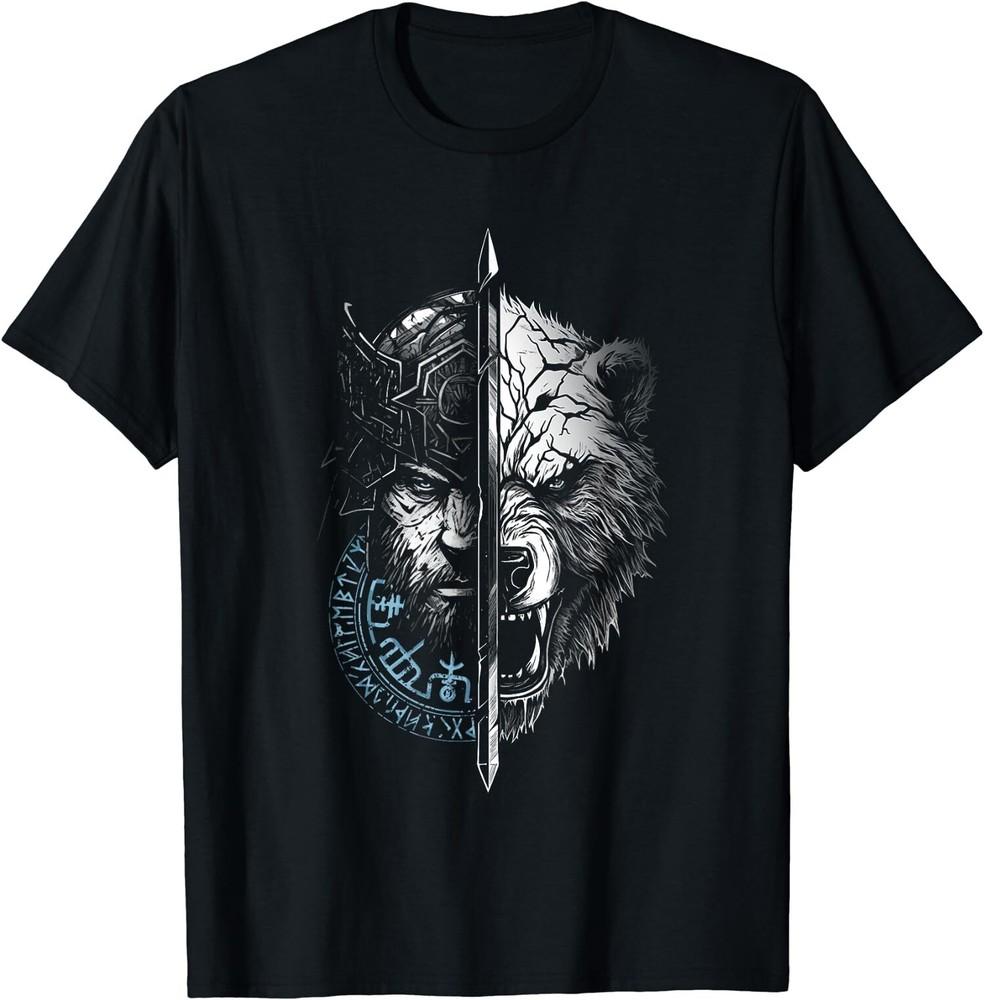 НОВАЯ футболка Berserk Bear Warrior Odin Runes Norse Compass Viking S-4XL Унисекс