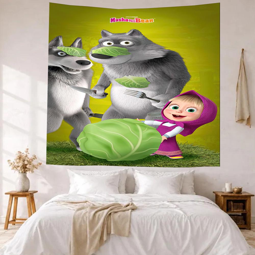 Masha Bear Wall Decor Tapestry Art For Pet Memorial Birthdaywedding Party Backdrop Family Gift