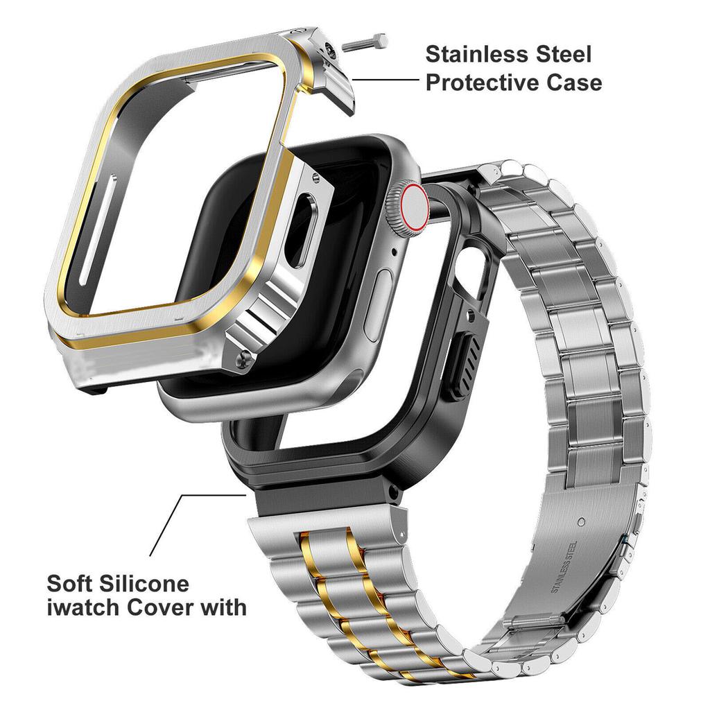 Mod Kit Stainless Steel Strap+Metal Case Ultra 49mm For Apple Watch Series 8 7 6 5 SE 45mm 44mm 40mm 41mm Modification Band
