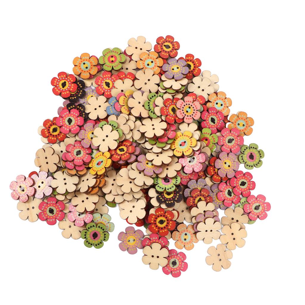 Flower Buttons Retro Rich   Vivid Colors   Wood Wide Application Craft Buttons for Clothing Bag