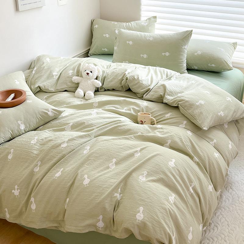 Class A Sleeping Naked, Maternal And Infant Grade Four-Piece Set, Pure Cotton Dormitory 3Pcs Set, Washed Cotton Quilt Cover, Bed Hat Model