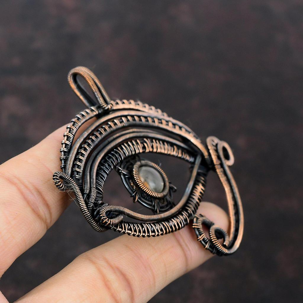 Подвеска из золотого рутила, подвеска из медной проволоки, оригинальное ювелирное изделие из драгоценных камней, ювелирное изделие из меди ручной работы, элегантный кулон от сглаза, подарок на помолвку