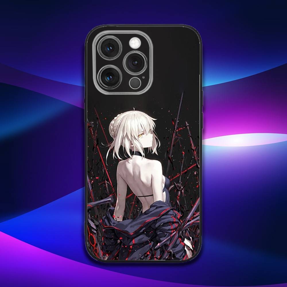 F-Fate Stay S-Saber Night Чехол для телефона iPhone 16e,16,15,14,13,12,11,Pro,X,XS,Max,XR,Plus,Mini Мягкий Черный Чехол