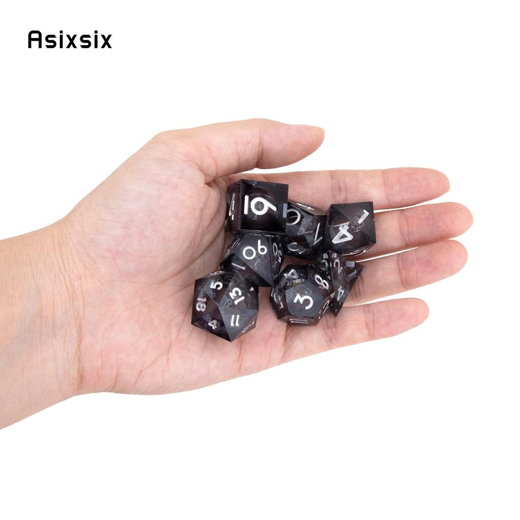 7 шт., черная смола, струящийся песок, белый номер, острые края, многогранные кости, подходящие для ролевой настольной игры