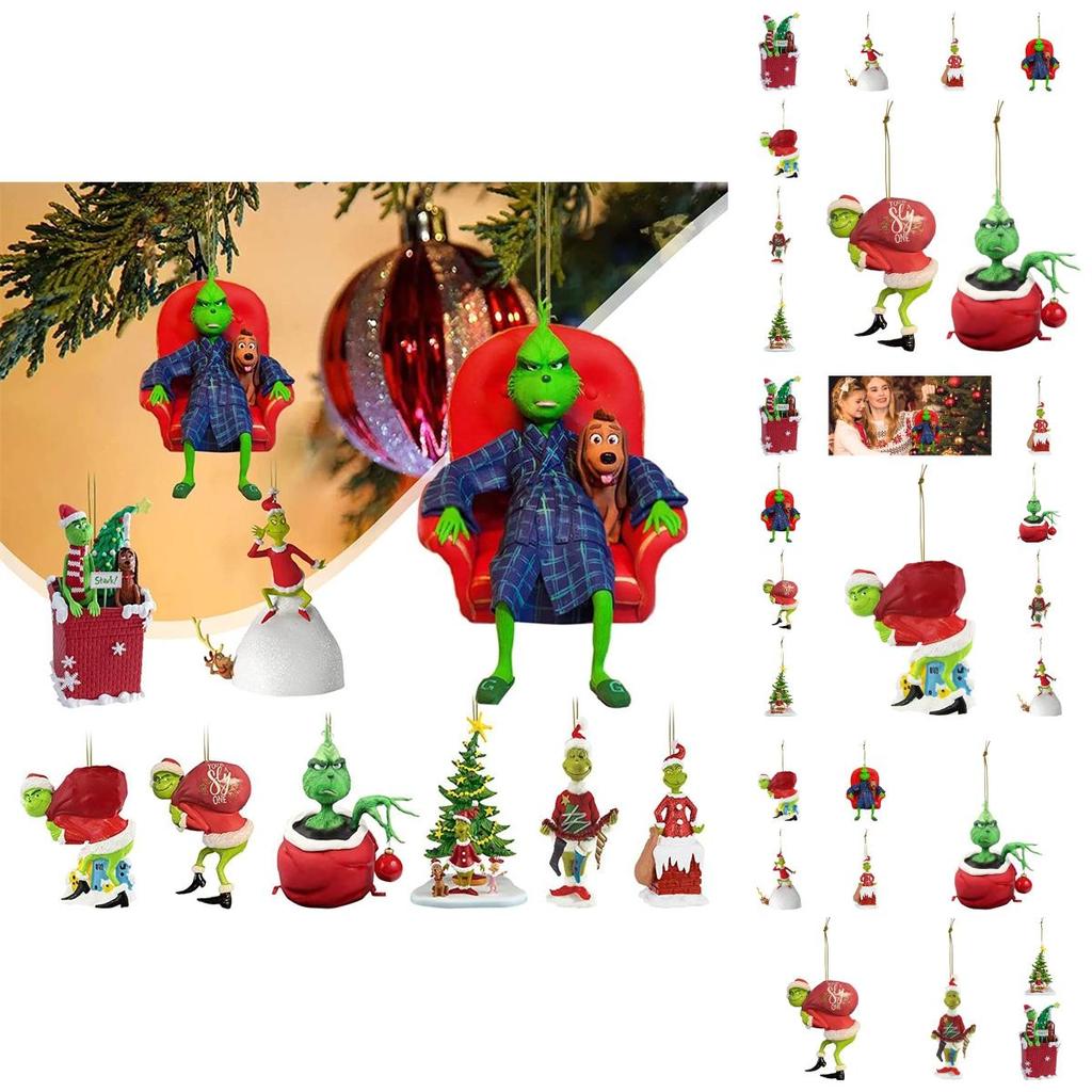 Cartoon Style Christmas Tree Decoration Green Furry Monster Ornament Acrylic Material
