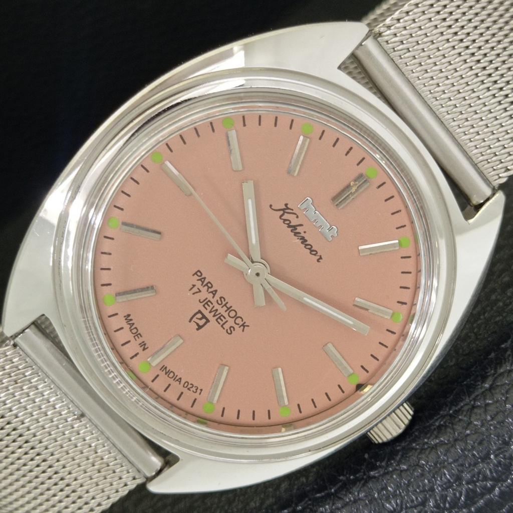 HAND-WINDING VINTAGE HMT KOHINOOR INDIAN MENS PINK COLOR DIAL WATCH A441019-4 HT-a441019
