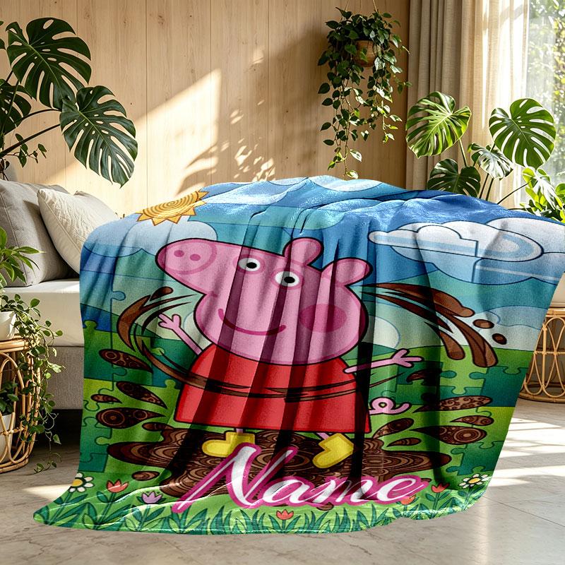 Custom Name Personalized Peppa Pig Print Blanket, Home Decor, Bedroom, Sofa, Camping, Couch, Gifts for Birthday Christmas