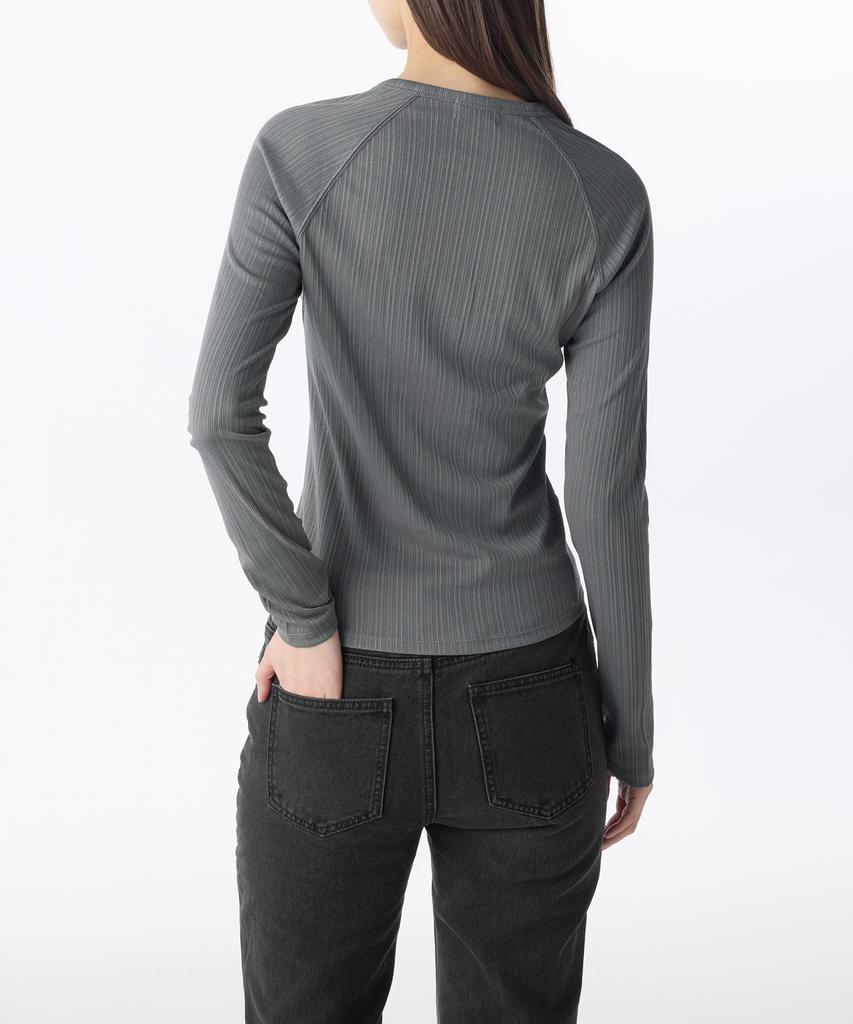 MUSINSA STANDARD WOMAN Женская футболка-henley с вертикальной текстурой, длинный рукав [Серый]