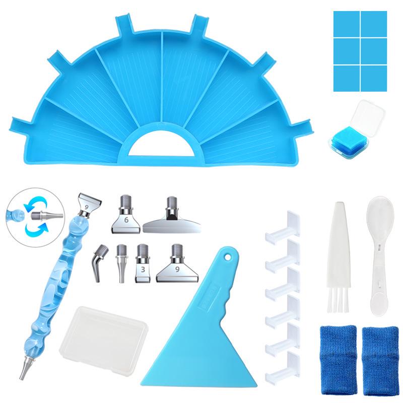 Multifunctional Diamond Painting Tool Set: Flip Drill Plate, DIY Drill Pen, Storage Tray & Embroidery Sieve