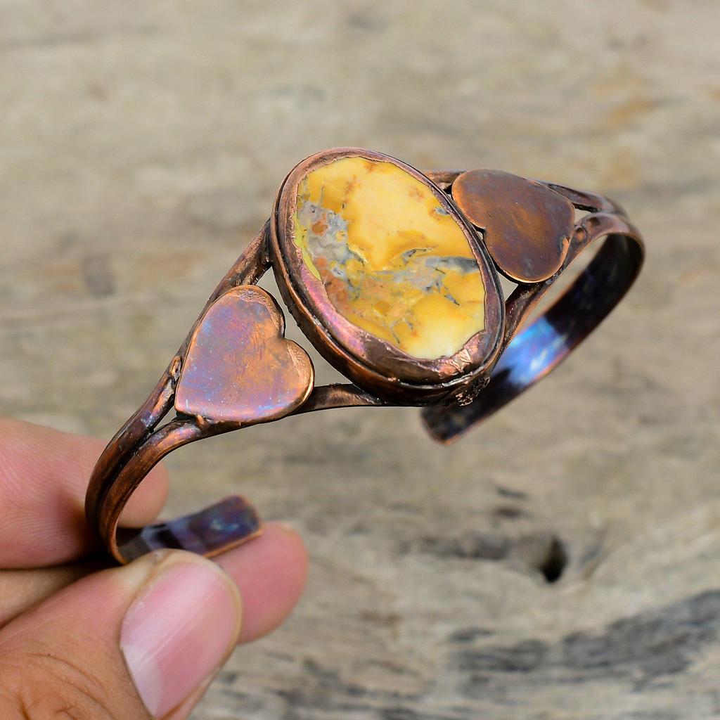 Малигано Яшма Браслет-манжета из электроформованной меди Регулируемый браслет Красивые украшения из драгоценных камней Браслет-манжета ручной работы Свадебные подарки