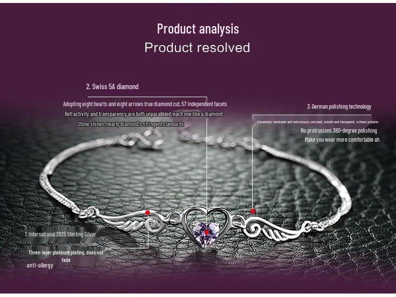 925 Silver Crystal Beaded Bracelet with Angel Wing & Heart Charm, Korean Style Double Layer for Women - Perfect Christmas Gift or Couple's Jewelry