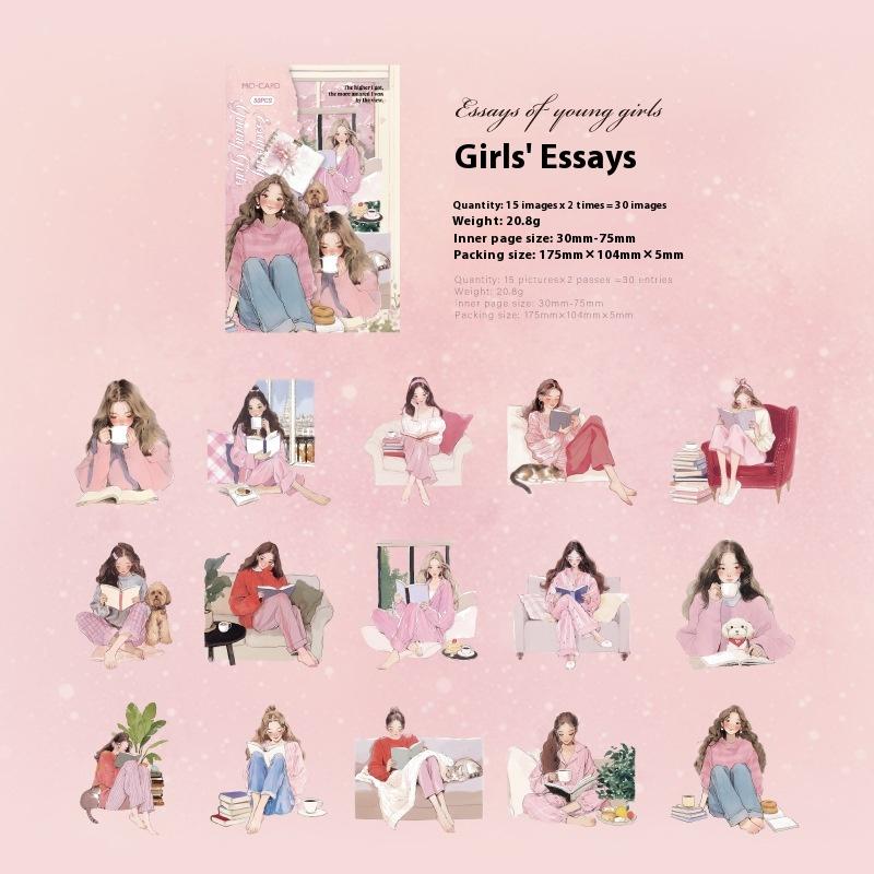 30Pcs/Pack Aesthetic Decals Labels Reading Girl Stickers Decorative Diary Album Material Scrapbooking Supplies