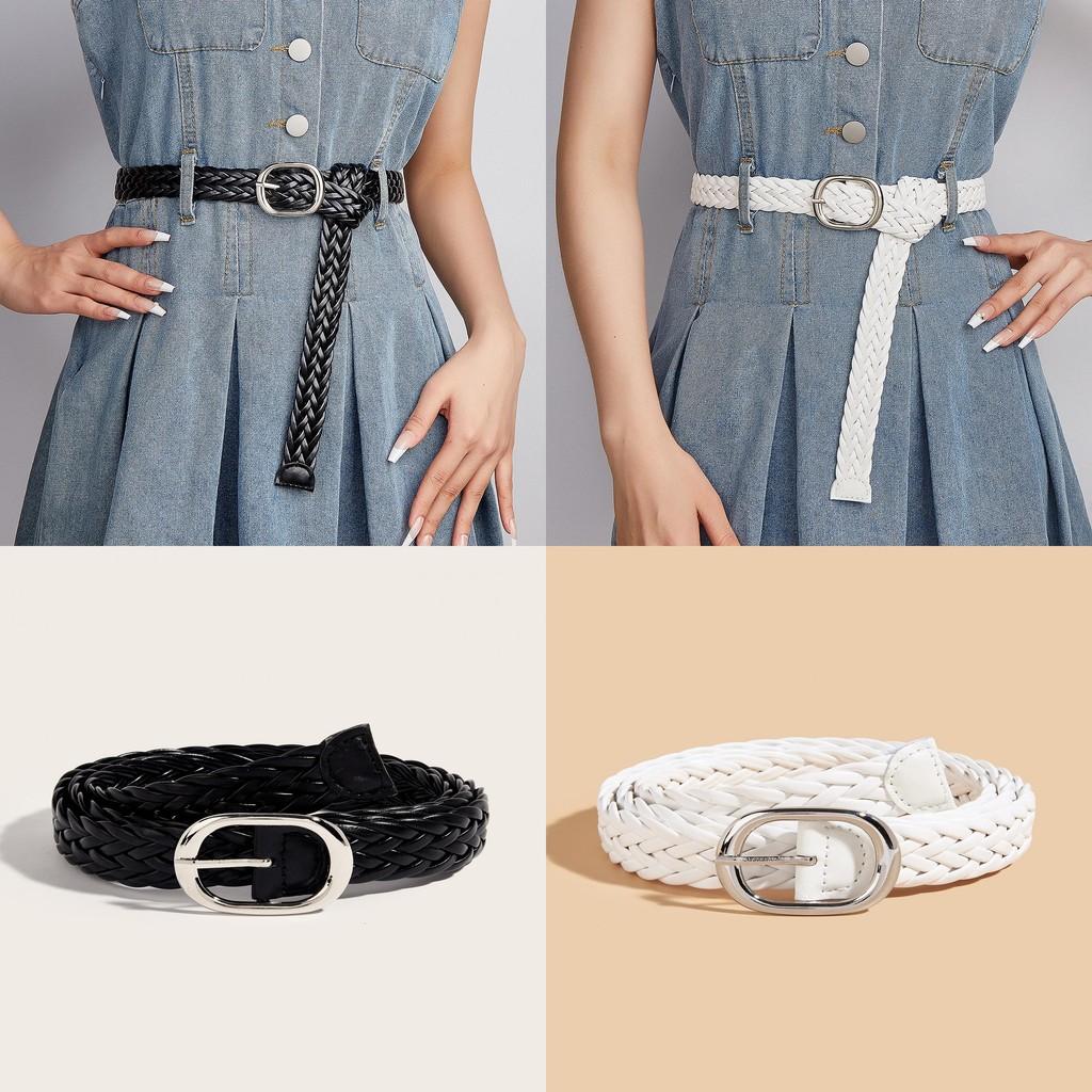 Pu Womens Black Woven Belt With Alloy Closure Design For Trendy Outfits Casual
