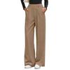 Women Pants Elastic Mid-rise Wide-Leg Loose Style Long Pants Autumn Winter Ribbed Casual Trousers with Pockets