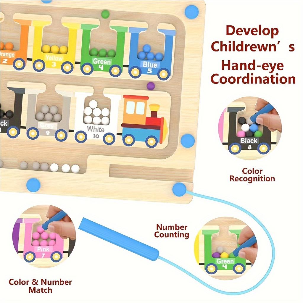 Магнитные деревянные игрушки-лабиринты в виде поезда - детские игры-головоломки с сортировкой по цвету и числам для развития мелкой моторики, идеальные подарки на дни рождения и Хэллоуин