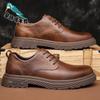 Men's Big Head Leather Shoes 2025 British Style Retro Platform Low-top Tooling Shoes Youth Korean Leather Shoes
