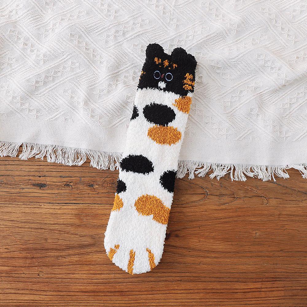 Модные зимние плюшевые мягкие носки из кораллового вельвета, носки для сна, напольные носки, кошачья лапка