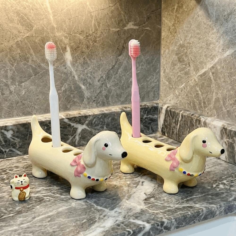 4 Slot Dachshund Toothbrush Holder Ceramic Toothpaste Toothbrush Base Bathroom Accessories