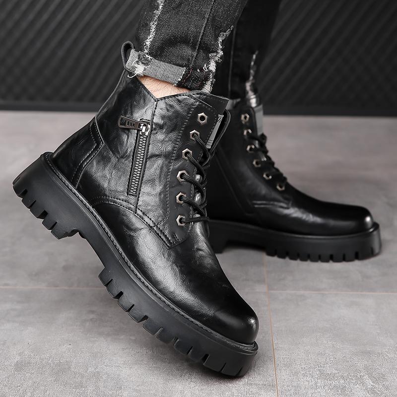 Fashion Men's High-top Winter Boots New Designer Motorcycle Boots Luxury Brand Leather Ankle Boots for Men Casual Shoes Outdoor Boats