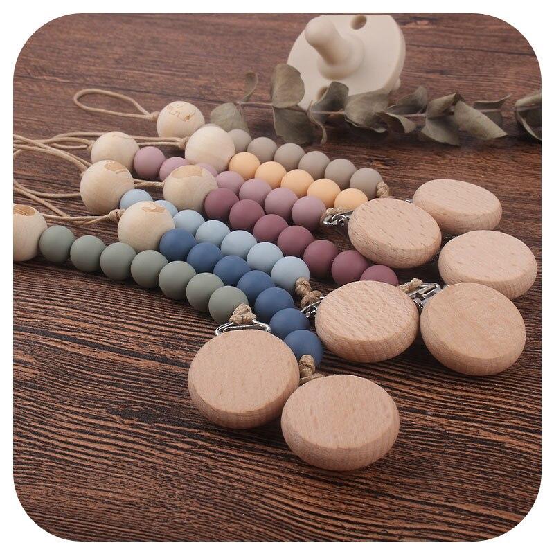 New Baby Beech Wood Pacifier Clips Molar Toy Pacifier Chain Anti-drop Chain Baby Boy Girl Gift Baby Nipple Accessories