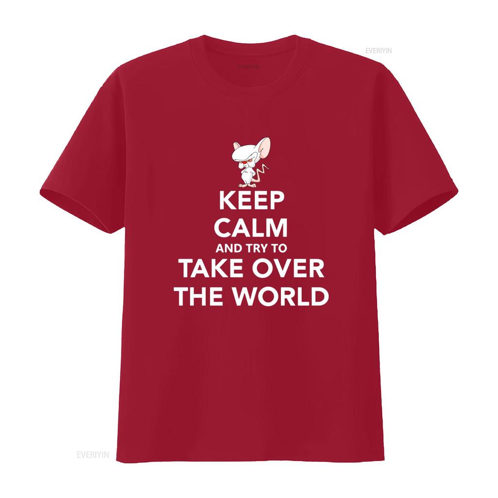 Keep Calm And Try To Take Over The World Cartoon Mouse Funny T Shirt For New vintage Washed graphic Top For Everyday Wear