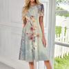 Women's Fashionable Print Round Neck Loose Short Sleeved Pocket Pullover Dress